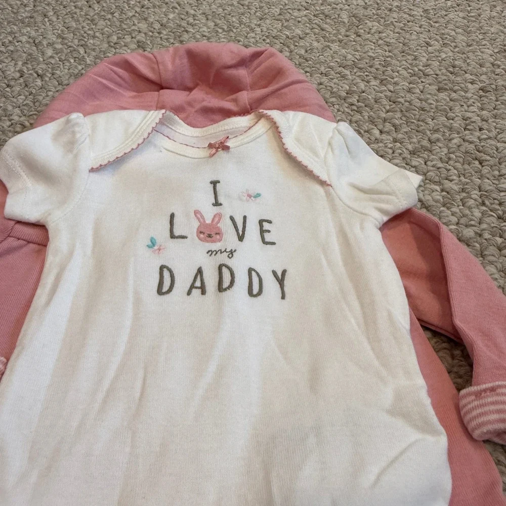 Carters Baby Girls 3 Piece Bunny Set Pink White‎ I Love My Daddy Size 3 Months
